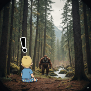 The child sees the real Bigfoot and is startled